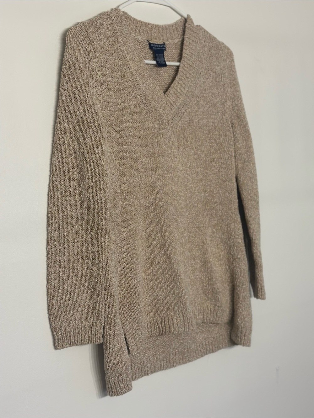 Doncaster Collection Metallic Taupe V Neck Tunic Sweater Size Small